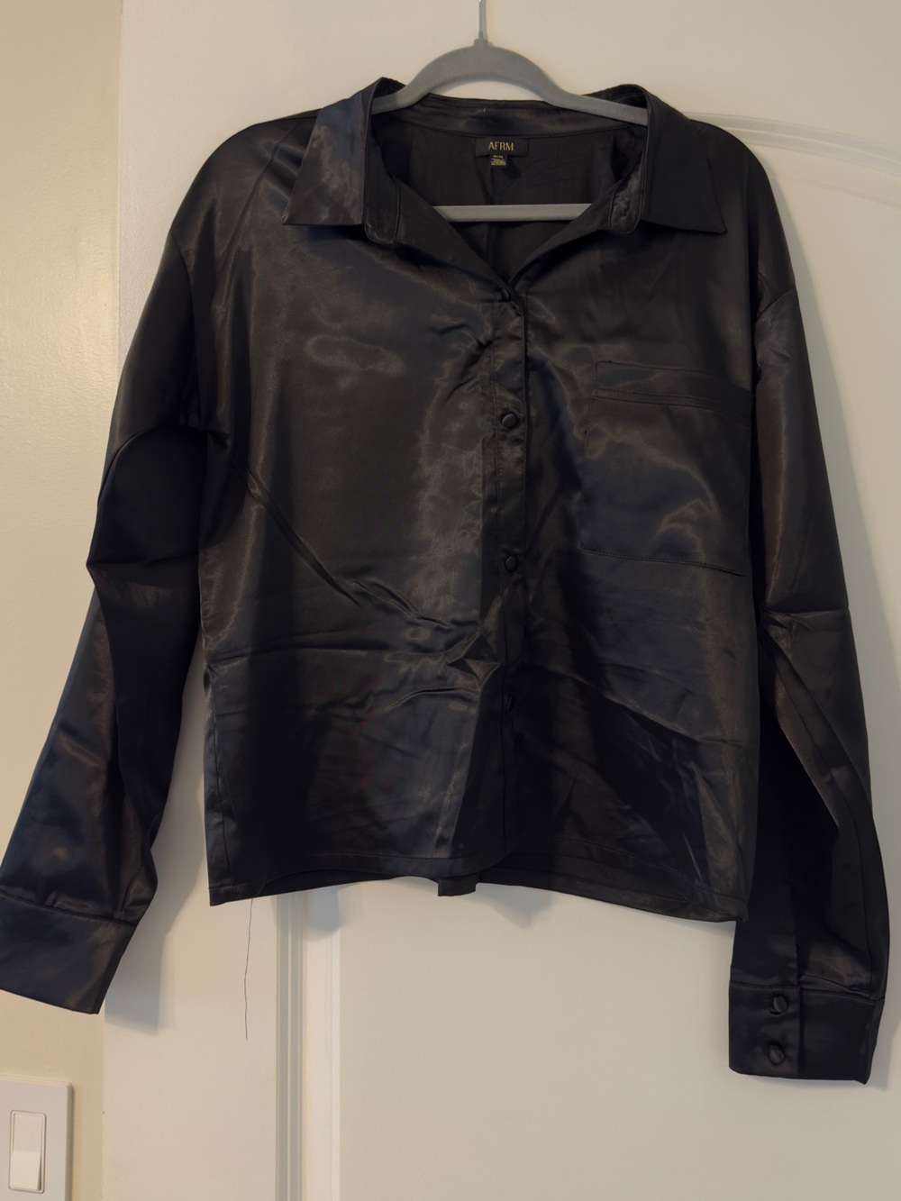 AFRM Black Satin Button-Up